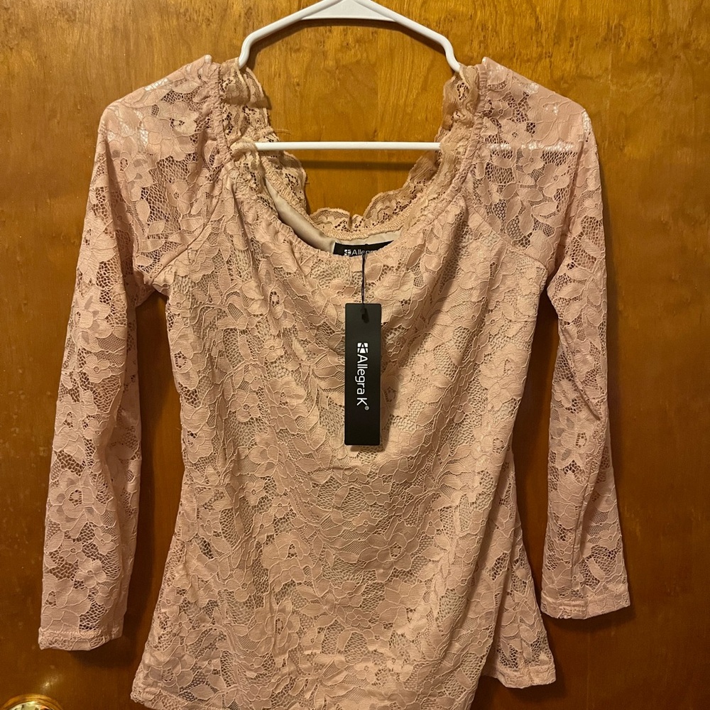 Allegra K Pink Lace Blouse
